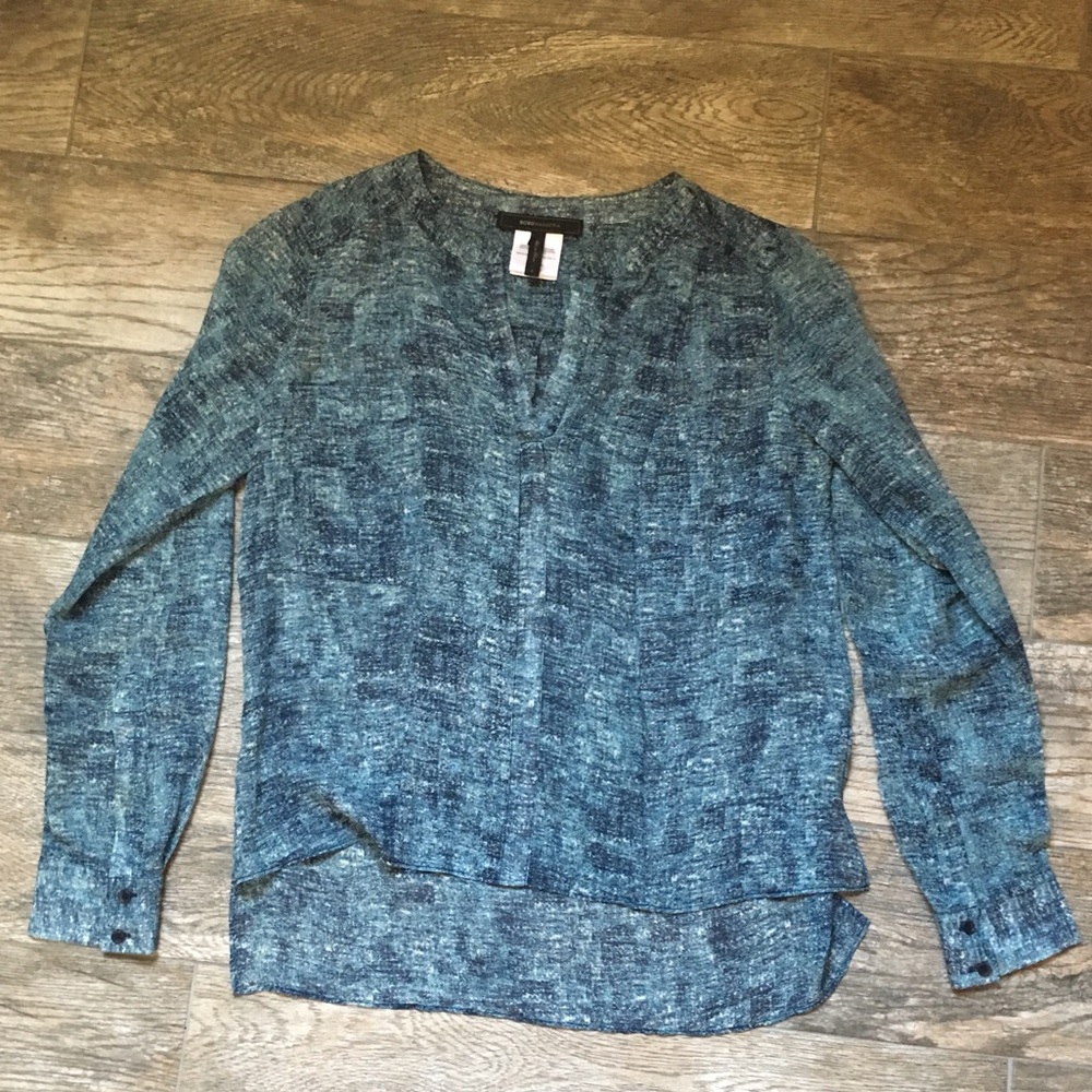 BCBG Silk Patterned Pocket Blouse